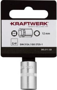 Kraftwerk BASIC LINE 1/4 Zoll Steckschlüsseleinsatz 12 mm aus Chrom-Vanadium in Silber mit Hänger - Bild 1