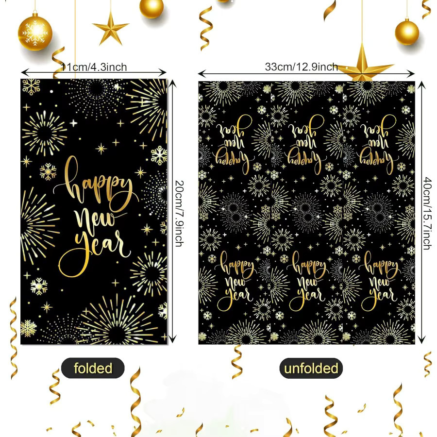 Servietten für Silvester 2026 in Schwarz, Gold und Rot aus Papier - Bild 2