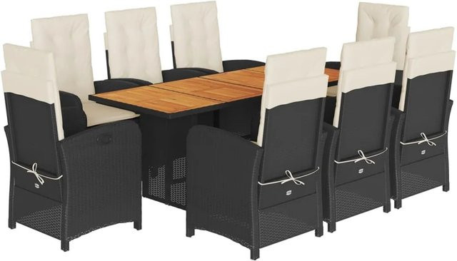 vidaXL 9-teilige Garten-Essgruppe aus Poly-Rattan und Akazienholz in Schwarz-Creme mit Kissen - Bild 1