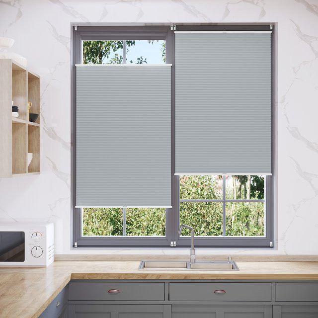 WOLTU Wabenplissee Verdunkelungsrollo ohne Bohren, Grau, B: 120 cm, H: 50 cm - Bild 1