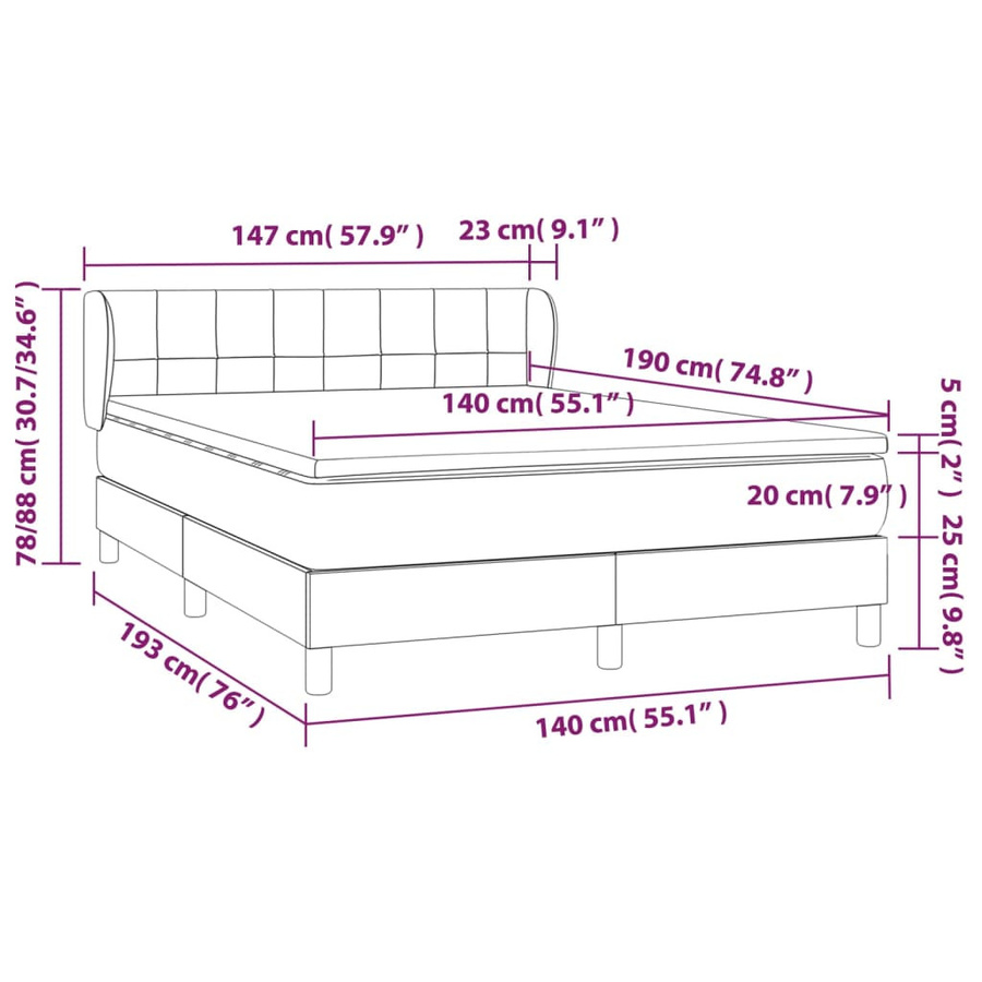 vidaXL Boxspringbett Hybrid mit Matratze und Taschenfederkern, Hellgrau, B/T/H: 140 x 190 cm - Bild 3