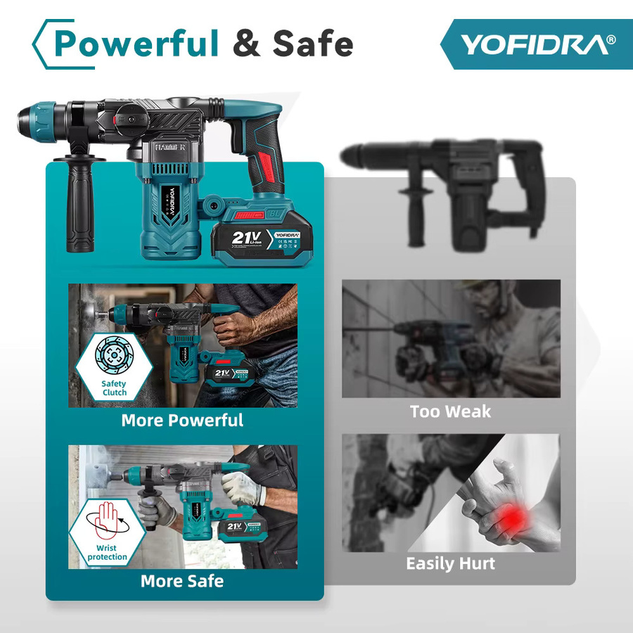 YOFIDRA 2200W Bürstenlose Schlagbohrmaschine und Multifunktions-Schraubendreher als Rotationswerkzeug für Makita 21V Akku - Bild 7
