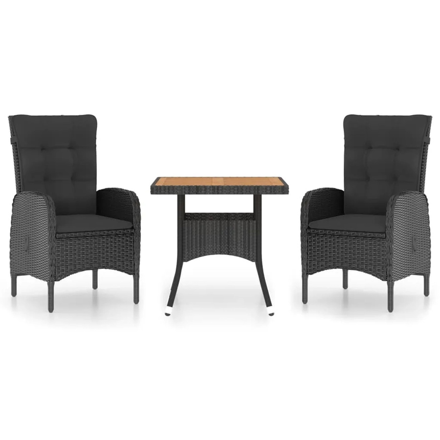 vidaXL 3-tlg Garten-Essgruppe aus Poly Rattan und Akazienholz in Schwarz mit quadratischem Tisch - Bild 2