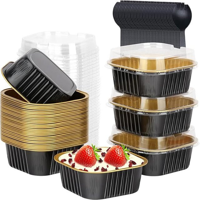 Willstar Cupcake-Förmchen aus Aluminium mit Deckel, 50 Stück, quadratisch, Gold - Bild 1
