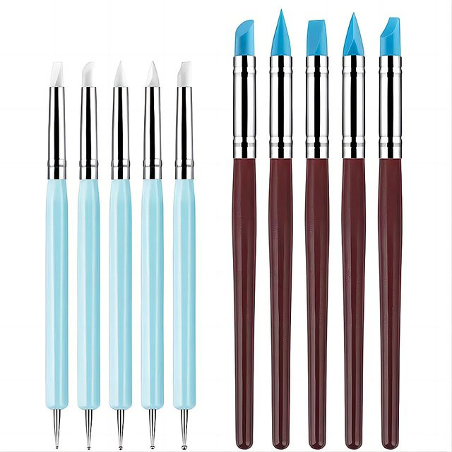 Set aus 5 oder 10 Silikon-Modellierwerkzeugen für Ton, Keramik und Nagelkunst zur Gestaltung und Schnitzerei - Bild 1