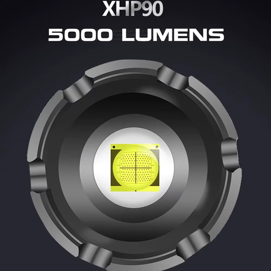 Alonefire XHP90 LED Hochleistungs-Taschenlampe mit Zoom und COB, 5000 Lumen, USB wiederaufladbar, Schwarz - Bild 4