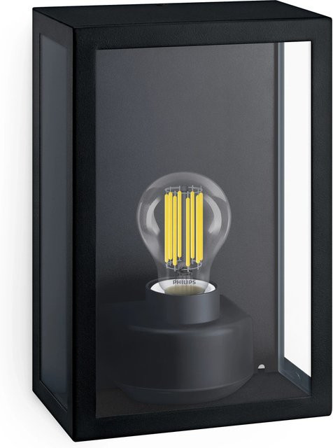 Philips Outdoor-Wandleuchte Alzor Eckig in Schwarz aus Aluminium mit E27 Fassung und IP44 Schutzart - Bild 1
