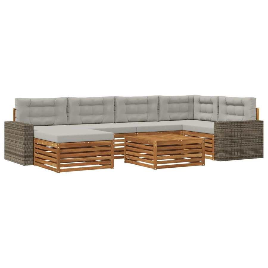 vidaXL Outdoor-Sofagarnitur in L-Form aus Akazienholz mit 7 Kissen, Farbe Natur und Hellgrau - Bild 2