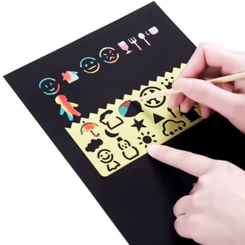 JOKEJOLLY Regenbogen-Kratzpapier für Kinder, DIY Neon-Kunstkarten aus Pappe, Schwarz und Mehrfarbig - Bild 6