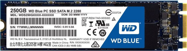Western Digital WD Blue SSD 250GB SATA III 6Gb/s M.2 2280 7mm Schwarz - Bild 1