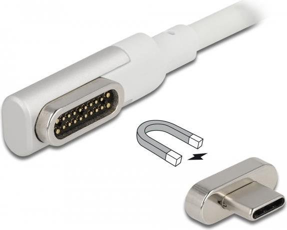 Delock Magnetisches USB-C auf USB-C Kabel, USB 3.2 Gen 2 und Thunderbolt 3 kompatibel, 100 W Power Delivery, 4K 60 Hz Unterstützung, Weiß/Silber, Länge: 1,2 m - Bild 1