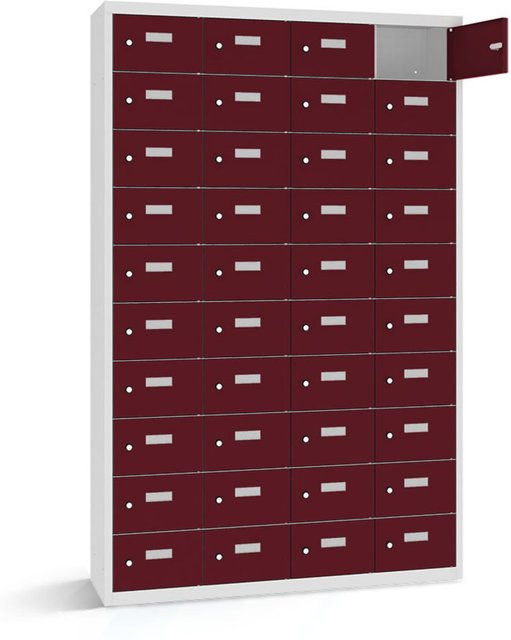rotstahl Wertfachschrank mit 40 Fächern, Farbe Bordeaux und Korpus Lichtgrau, B/T/H: 115 x 30 x 180 cm - Bild 1