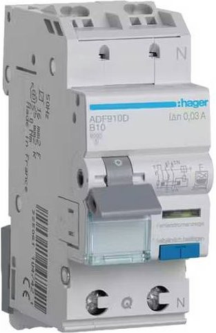 Hager ADF910D FI-Schutzschalter Leitungsschutzschalter RCBO 2polig 10A 0,03A 230V Weiß - Bild 1