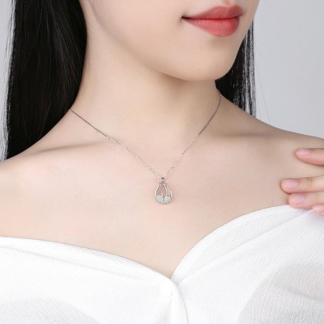 Halskette Allbestart, 925 Silber, Chalcedon Tulpe Anhänger, Damen, grau - Bild 1