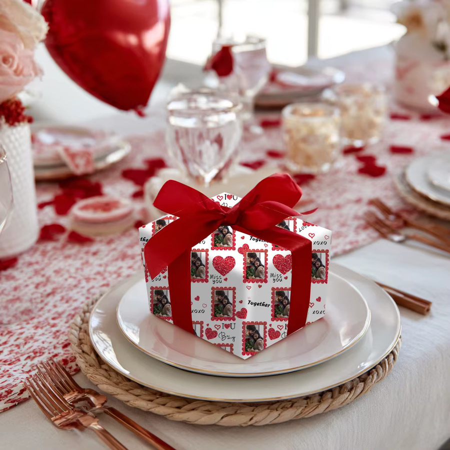 Personalisierbares Geschenkpapier mit eigenem Foto von joy-enlife, weiß, 3 oder 6 Stück für Valentinstag, Hochzeit und Partys - Bild 2