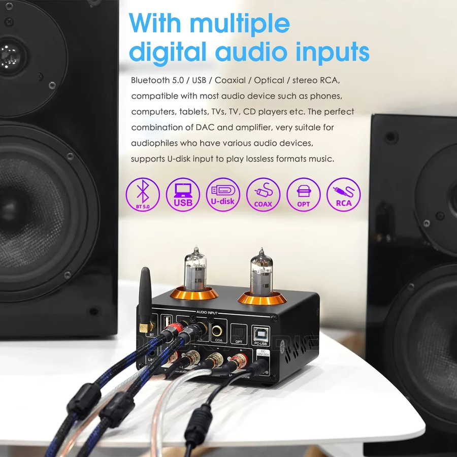 Nobsound HiFi Bluetooth 5.0 Vakuumröhrenverstärker mit VU-Messgerät, USB DAC Stereoempfänger, COAX/OPT Digitalverstärker, Schwarz - Bild 3