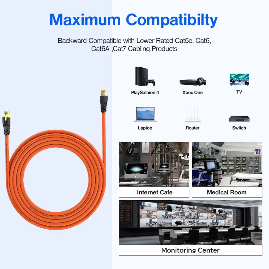 AMPCOM CAT7 Ethernet-Kabel S/FTP LAN-Patchkabel in Orange, 10Gbps geschirmtes Massivkabel für Laptop, Router und PC - Bild 5