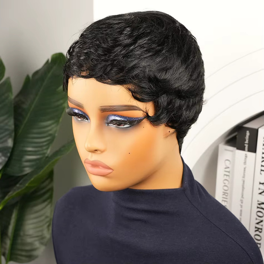 OYM HAIR Pixie-Cut-Perücke, brasilianisches Echthaar, schwarz, glatt - Bild 6