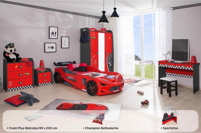 Aileenstore Kinderzimmer Komplettset Autobett Rio 5-teilig in Rot - Bild 1