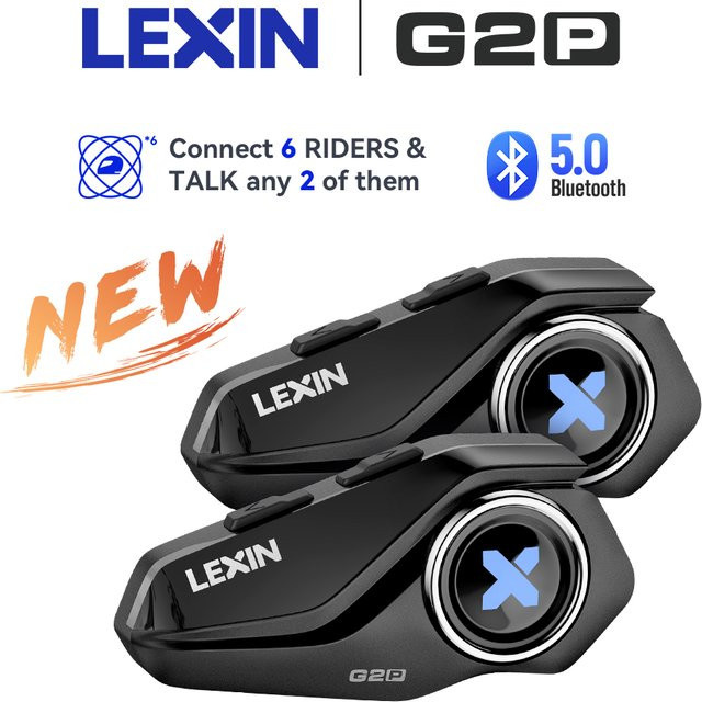 Lexin G2P Bluetooth Motorrad-Intercom Helm-Headset in Schwarz mit FM-Radio für bis zu 6 Fahrer - Bild 1