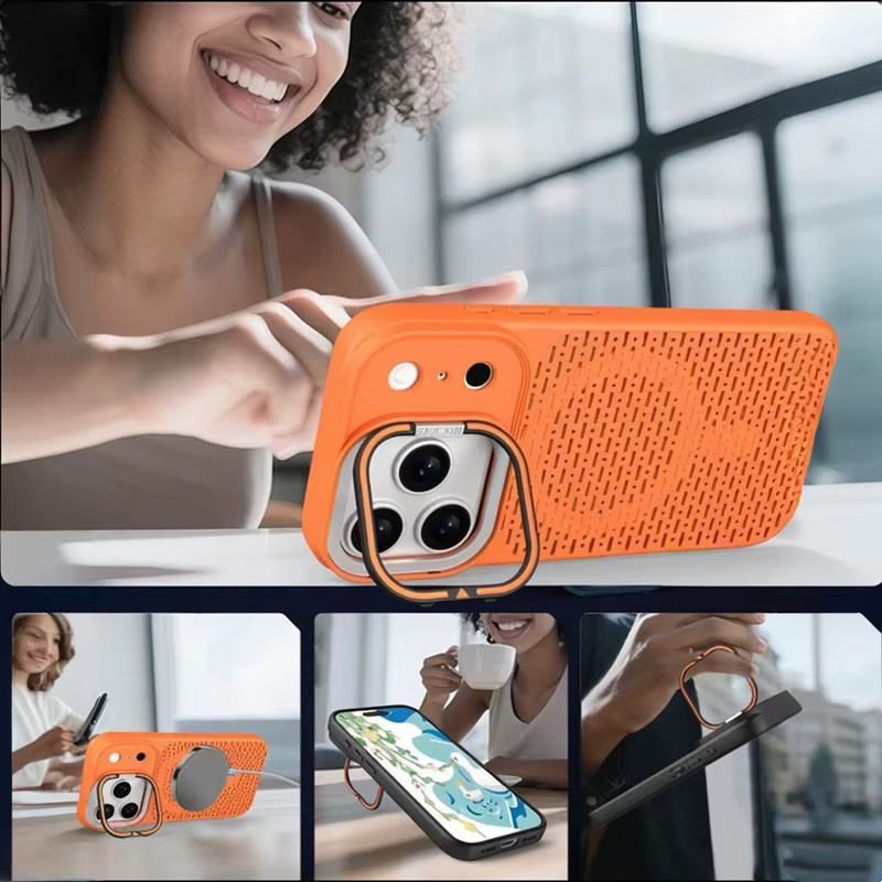 Magnetische iPhone Schutzhülle mit unsichtbarer Halterung und Wärmeableitung für Apple iPhone 18 bis 11 Pro Max in Schwarz und Orange - Bild 4