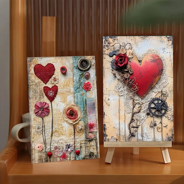 32-teiliges Valentinstag-Postkarten-Set aus hochwertigem Papier in Multicolour mit floralem Vintage-Design - Bild 1