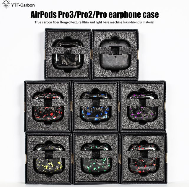 YTF-Carbon Carbonfaser-Schutzhülle für AirPods Pro 2 und AirPods Pro 3 in Schwarz, dünn und leicht für kabelloses Laden - Bild 1