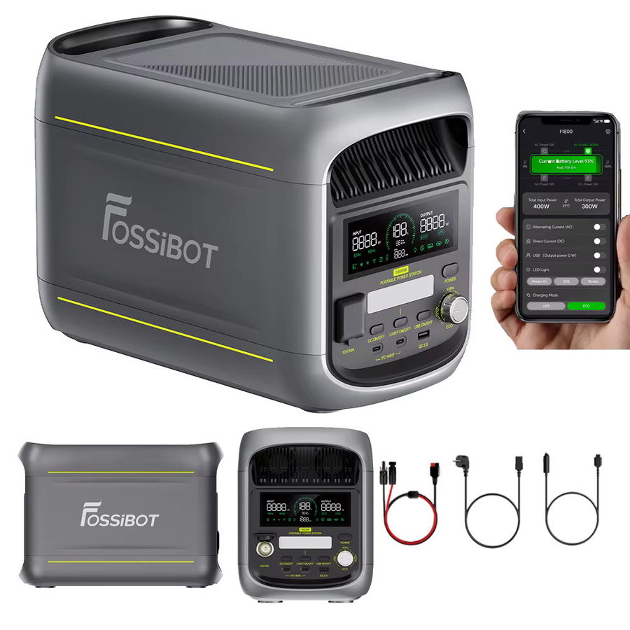FOSSiBOT F1800 Tragbare Powerstation in Grau mit 1024Wh LiFePO4, 1800W AC-Ausgang, App-Steuerung und Multi-Port USB/Type-C/Auto-Ausgang - Bild 7