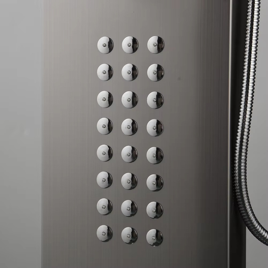 KEMAIDI Duschpaneel-Turmsystem mit Digitalanzeige und 4-Funktionen in Brushed Nickel, Regenmassagesystem mit Körperdüsen und Wasserhahnmischer, Farbe: Silber, B/T/H: 49,0 x 22,0 x 114,5 cm - Bild 4