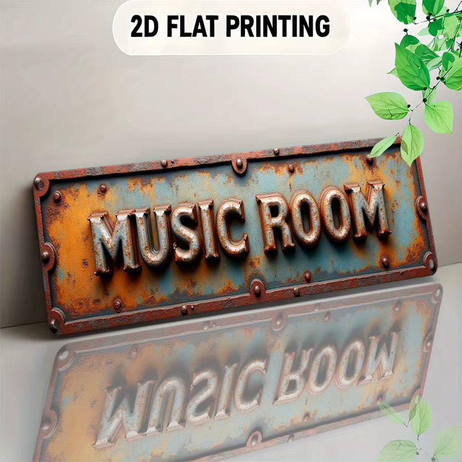 Vintage Metallschild Hello Young Musikzimmer Wanddeko in Orange-Blau mit 3D-Textur-Optik - Bild 2