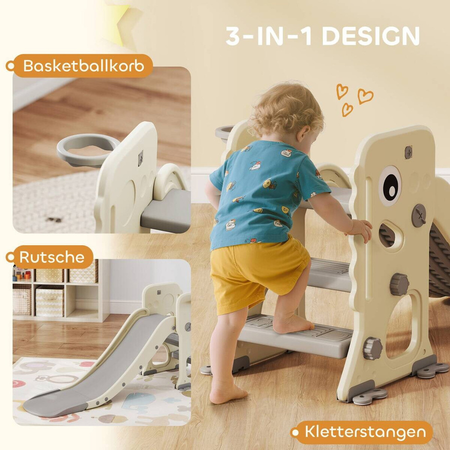 AIYAPLAY Kinderrutsche 3 in 1 mit Basketballkorb und Klettergerüst, Cremeweiß, 2-5 Jahre - Bild 2