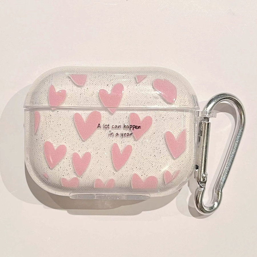 Rosa Herz-Blumen Schutzhülle für Apple AirPods Pro 2, 1, 2 und 3 inklusive Schlüsselanhänger - Bild 4