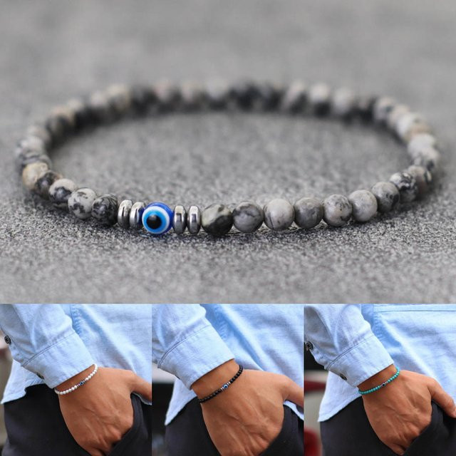 Armband Noter, Tigeraugen-Türkis, Perlen, 4 mm, Herren - Bild 1