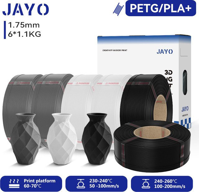 JAYO Nachfüll-Filament Set für 3D-Drucker, PETG/PLA+ FDM Filament, Durchmesser: 1,75 mm, 6 Rollen - Bild 1