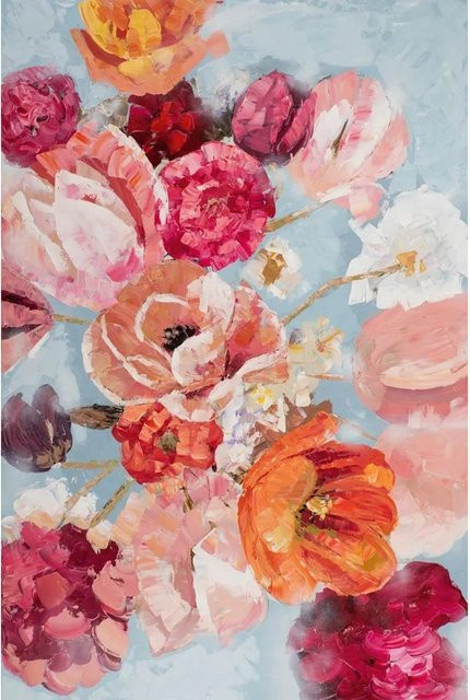 Art Universe Leinwandbild Rosarote Blütenpracht Modern Floral in Pink und Blau, B: 100 cm, H: 150 cm - Bild 1