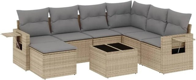 vidaXL 8-teilige Garten-Sofagarnitur in L-Form aus Poly-Rattan mit Kissen in Beige und Grau - Bild 1