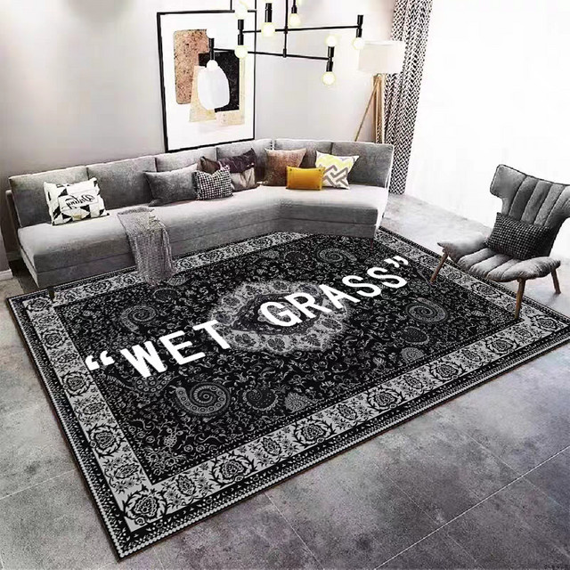 WET GRASS Wohnzimmer Teppich mit Muster in Schwarz-Weiß, moderner Anti-Rutsch-Teppich für dein Zuhause - Bild 1