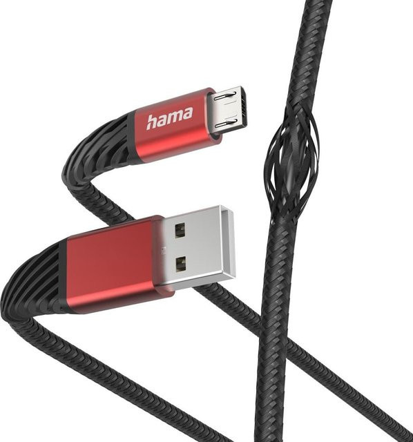 Hama Extreme Ladekabel USB-A auf Micro-USB aus Nylon, Länge: 1,5 m, Schwarz/Rot - Bild 1