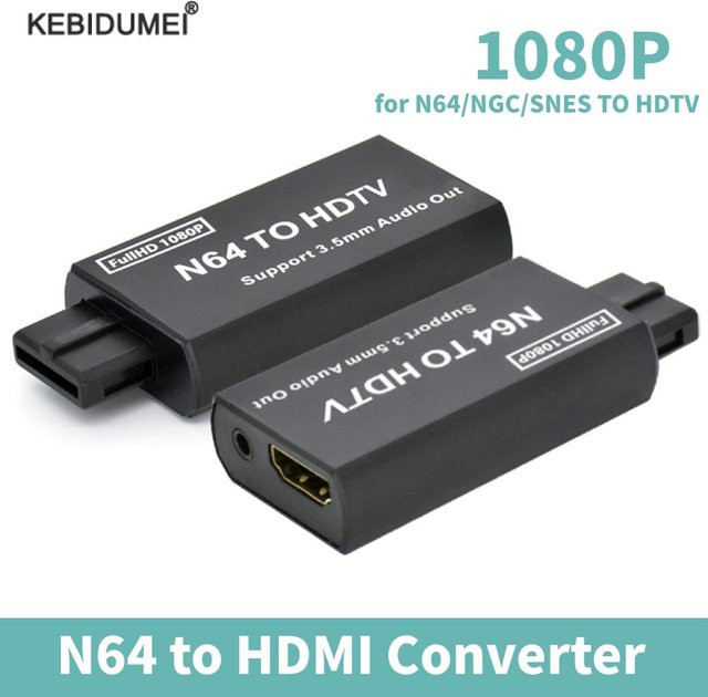 Kebidumei N64 zu HDMI Konverter Adapter in Schwarz für N64, SNES, NGC und SFC mit 3,5mm Audio Ausgang für Retro-Spiele - Bild 1