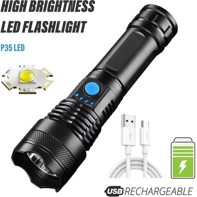 ESMARTER Wiederaufladbare LED-Camping-Taschenlampe in Schwarz - Bild 1