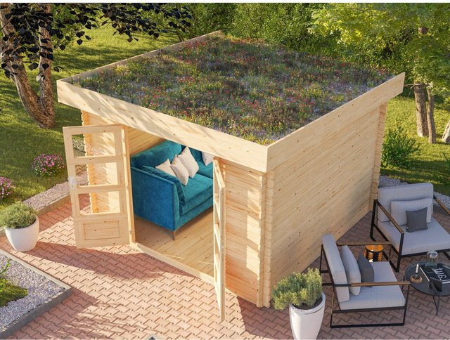 Karibu Gartenhaus Grünberg 5 aus Massivholz in Fichte, Pultdach, Naturbelassen, 7,84 m² - Bild 1