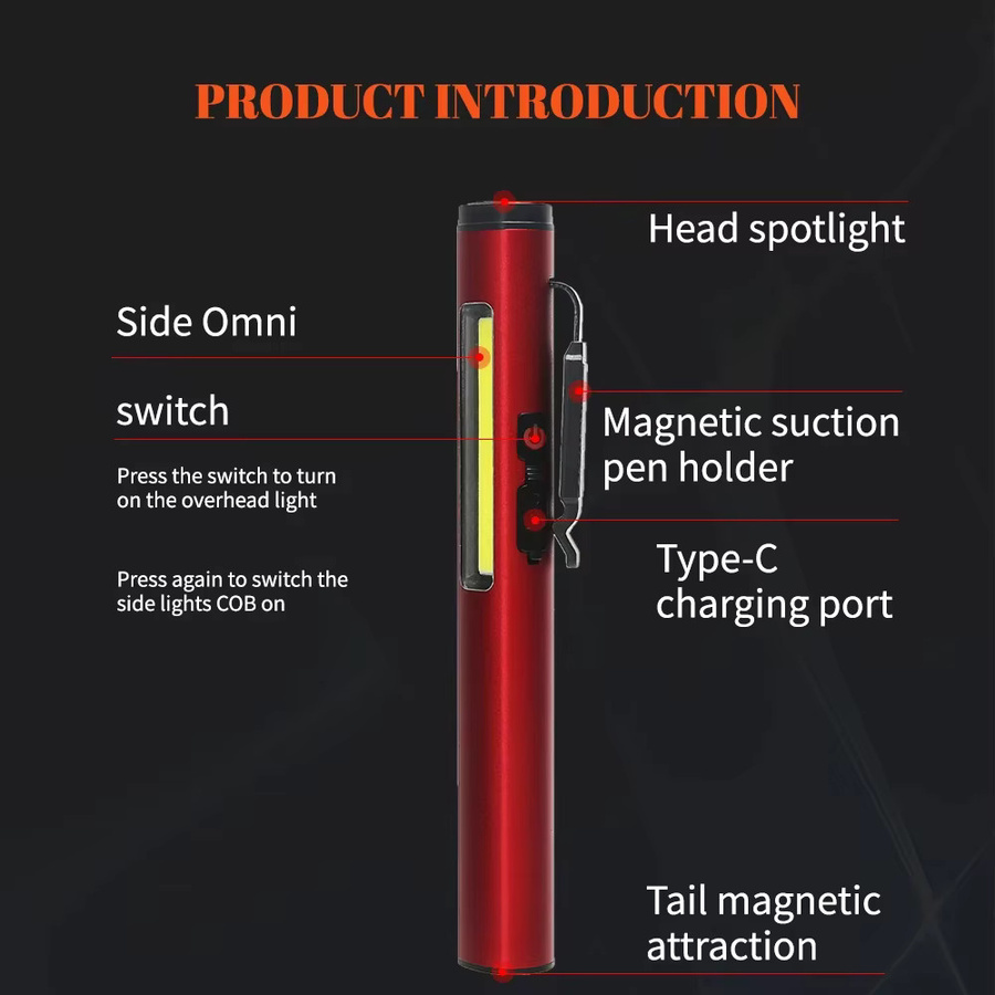 LONGRIVER Mini LED XPE COB Flutlicht Taschenlampe mit 300lm, USB wiederaufladbar, mit Magnet und Schlüsselbund-Funktion - Bild 2