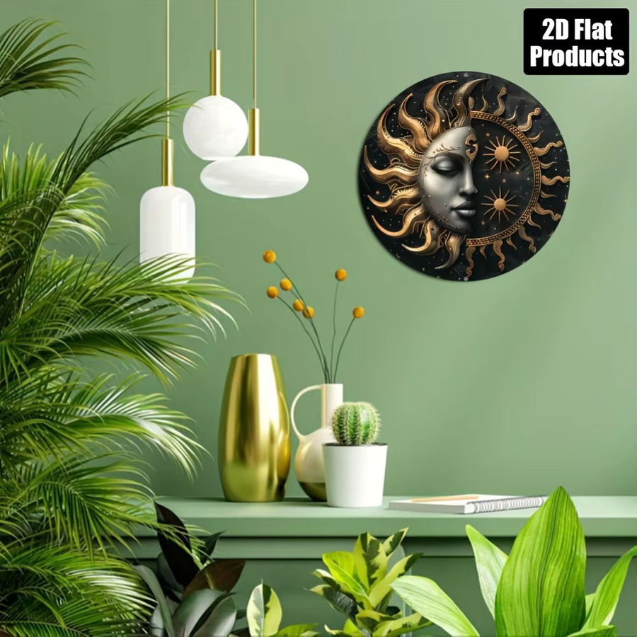 CIFBUY Rundes Aluminiumschild mit Sonnen- und Mond-Motiv in Multicolour, Metallkunst-Wanddeko im Boho-Stil, Durchmesser: 20,32 cm - Bild 4