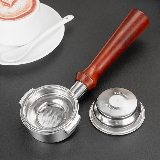 Dalinwell Doppelschichtiger Druckfilterkorb aus Edelstahl für bodenlosen Espresso-Siebträger, 58 mm, Silber - Bild 1