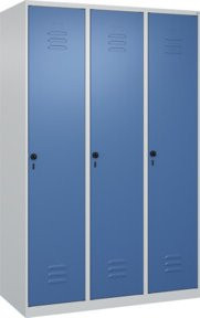 C+P Spind Classic PLUS Garderobenschrank mit 3 Abteilen in Lichtgrau und Fernblau, H: 185 cm, B: 120 cm, T: 50 cm - Bild 1