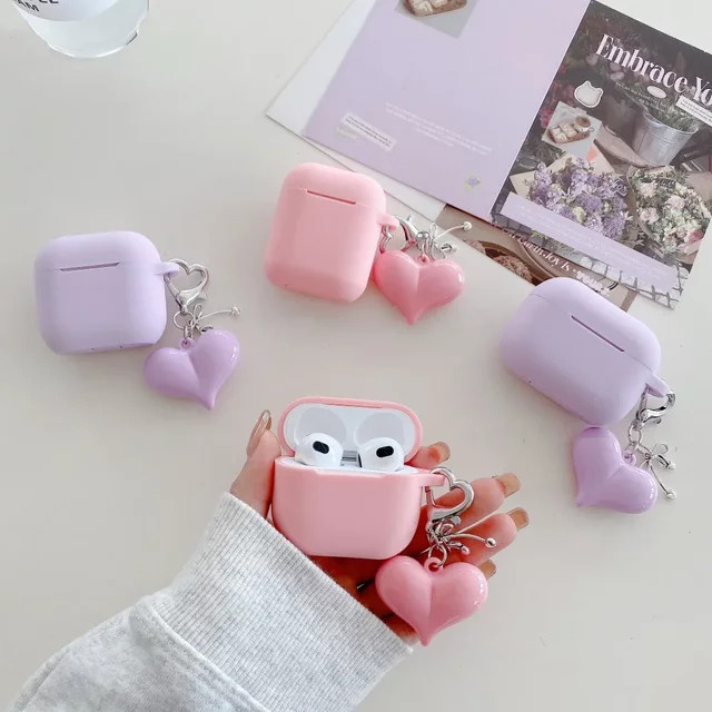 Silikon Schutzhülle für Apple AirPods Pro 3 2025 und AirPods 4 3 2 1 Pro 2 in Pink mit Liebe Pendent - Bild 1
