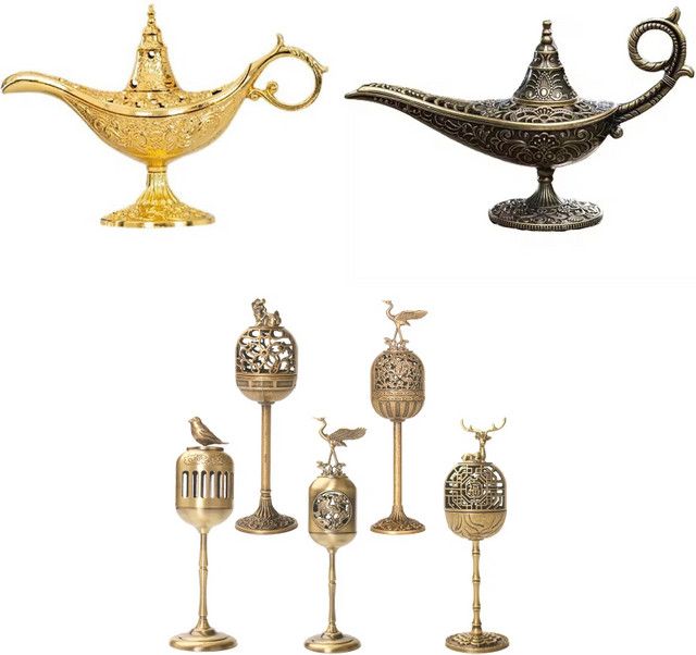 Hollow Legend Aladdin Magic Genie Lampe Retro Räuchergefäß aus Metall in Gold - Bild 1