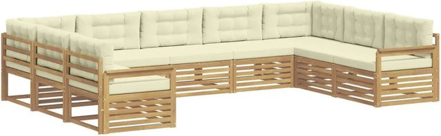 vidaXL Outdoor-Sofagarnitur 9-teilig aus Massivholz Akazie in Weiß und Creme mit Polstern und Kissen in U-Form - Bild 1