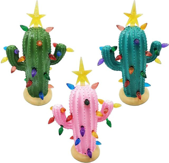 Home2ZY Weihnachts-Kaktus aus Harz mit Lichtern in Grün im Vintage-Stil als Tischdekoration - Bild 1
