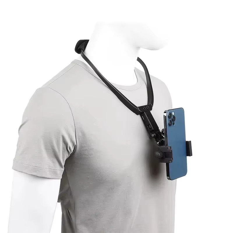 Tragbarer Hals-Telefonhalter für iPhone, Samsung und Action-Kameras wie GoPro oder DJI in Schwarz - Bild 2